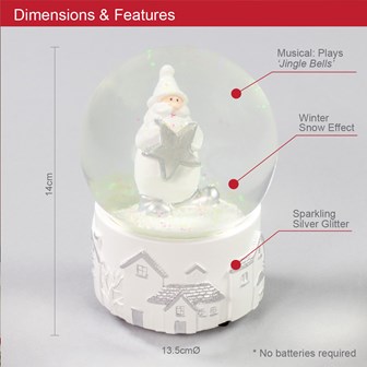 Silver White Musical Santa Star Snowglobe