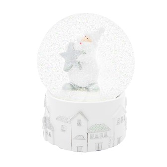 Silver White Musical Santa Star Snowglobe