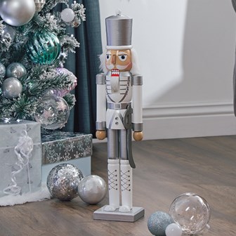 50cm Wooden Nutcracker White & Silver Colour