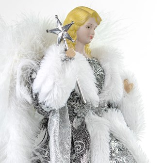 12" Silver & White Dress Tree Top Angel