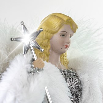 12" Silver & White Dress Tree Top Angel