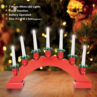 7 LED Red Arched Wooden Candle Bridge Large