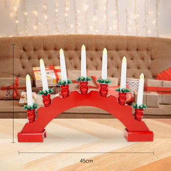 7 LED Red Arched Wooden Candle Bridge Large