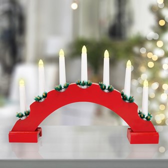 7 LED Red Arched Wooden Candle Bridge Light