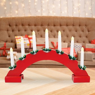 7 LED Red Arched Wooden Candle Bridge Light