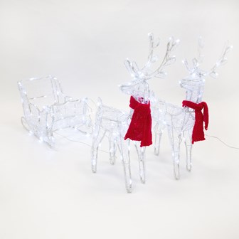 150 LED Acrylic Reindeers with Sleigh - 160cm