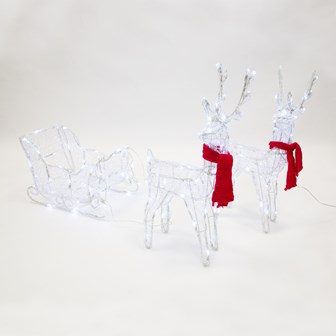 150 LED Acrylic Reindeers with Sleigh - 160cm