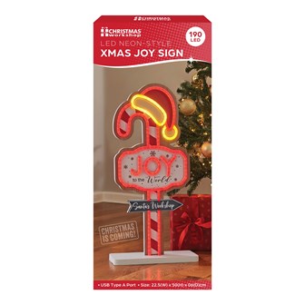 LED Neon-Style Christmas Joy Word Sign Candy Cane