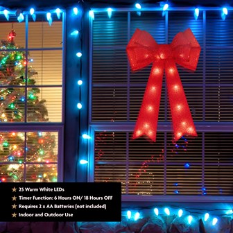 50cm Red Bow with 25 Warm White LEDs