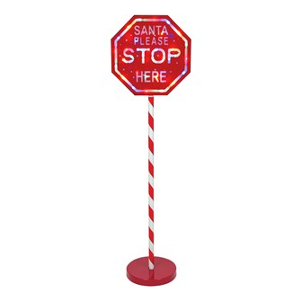 1M Light Up "Santa Please Stop Here" Sign Post