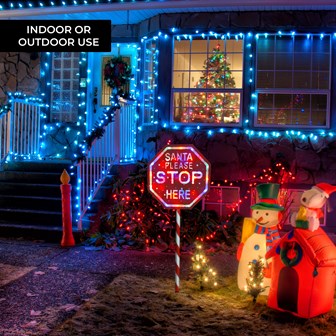 1M Light Up "Santa Please Stop Here" Sign Post