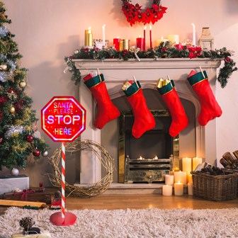 1M Light Up "Santa Please Stop Here" Sign Post