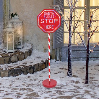 1M Light Up "Santa Please Stop Here" Sign Post