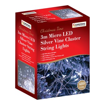 3M 480 Micro LED Silver Cluster String Light-White