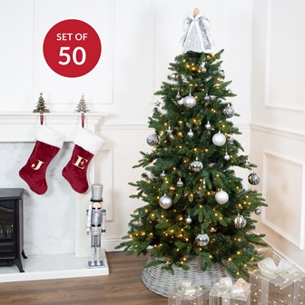 50PK Shatterproof Baubles - Silver