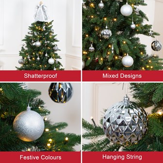 50PK Shatterproof Baubles - Silver