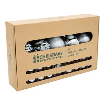 50PK Shatterproof Baubles - Silver