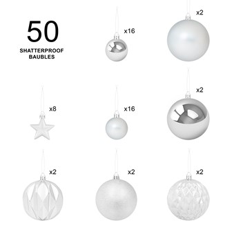 50PK Shatterproof Baubles - Silver