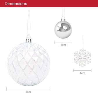 50PK Shatterproof Baubles - White