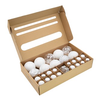 50PK Shatterproof Baubles - White