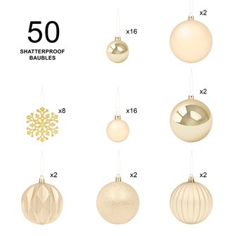 50PK Shatterproof Baubles -Champagne