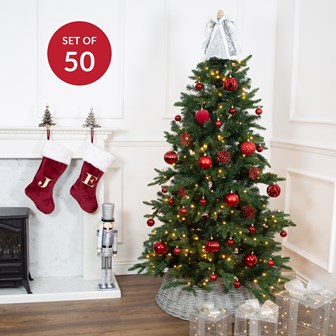 50PK Shatterproof Baubles -Red