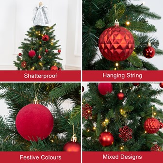 50PK Shatterproof Baubles -Red