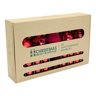 50PK Shatterproof Baubles -Red