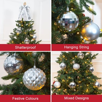 12PK Shatterproof Large Baubles Silver