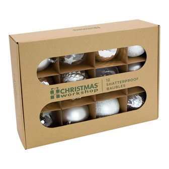 12PK Shatterproof Large Baubles Silver