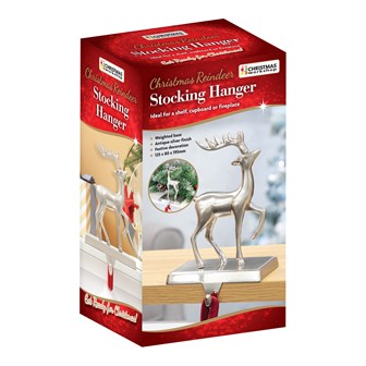 Reindeer Stocking Hanging Hook - Silver