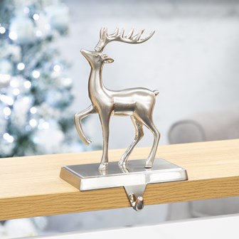 Reindeer Stocking Hanging Hook - Silver
