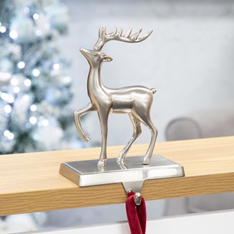 Reindeer Stocking Hanging Hook - Silver
