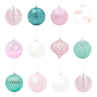 12PK Shatterproof Baubles -Multi Col