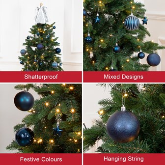50PK Shatterproof Baubles - Navy