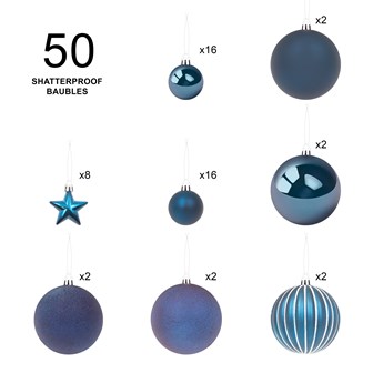 50PK Shatterproof Baubles - Navy