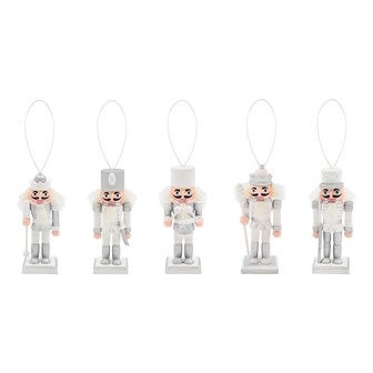 5PK Hanging Wooden Nutcrackers - Silver & White