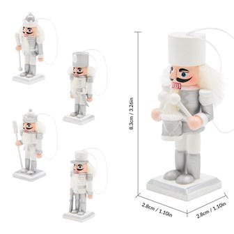 5PK Hanging Wooden Nutcrackers - Silver & White