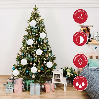 3PK 15cm White Traditional Matt Bauble