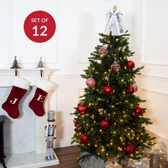 12PK Shatterproof Large Baubles -Red