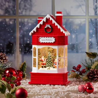 Light Up Glowing Snow Globe Santa's Workshop