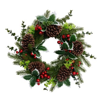 45cm Holly and Red Berries Christmas Wreath