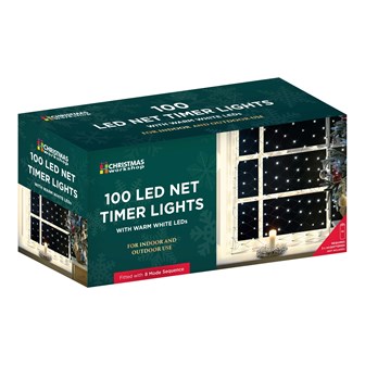 100LED Battery Operated Timer Net Light - W.White