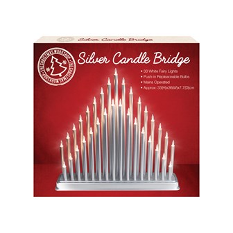 33 Warm White LED Fairy Light Silver Candle Bridge