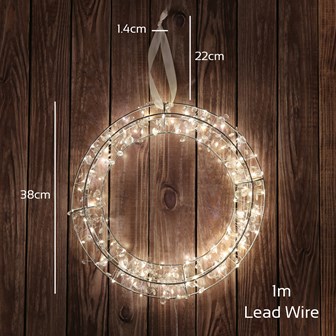 B/O 38CM 100LED Warm White Circle Wreath W/Gems