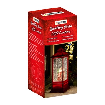 LED Water & Glitter Santa Lantern - Red