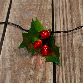 B/O 60LED 20 Holly Sprig and Berry Timer Lights