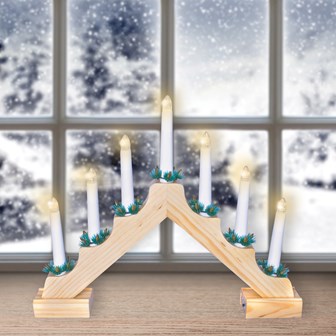 B/O LED Wooden Candle Bridge- Pine