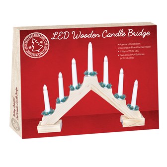 B/O LED Wooden Candle Bridge- Pine