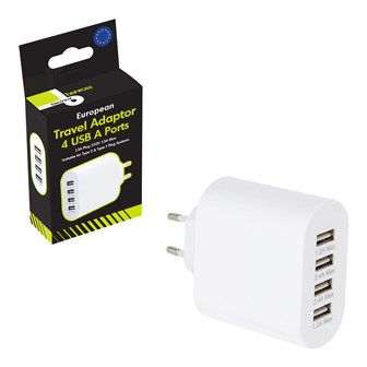 2 Pin Euro 4 Port USB Travel Adaptor 2 Pin Euro 4 Port USB Travel Adaptor